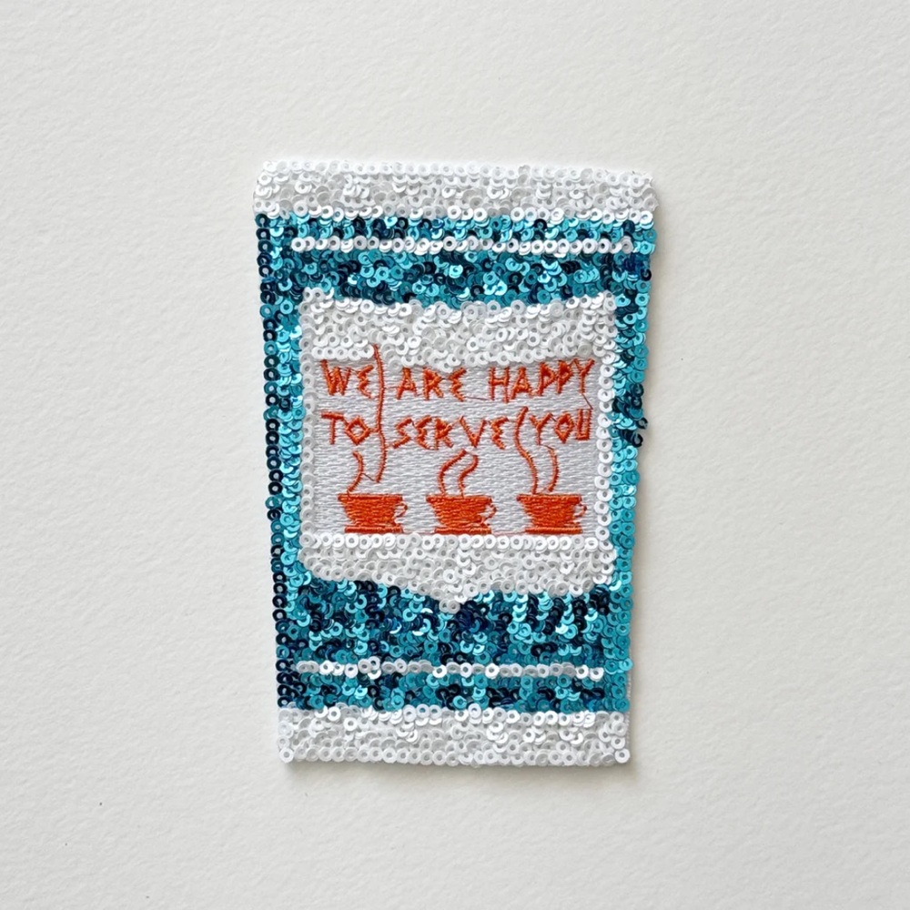 CJ Hendry ☕️ Bargain Bodega Sequin Patch Happy to Serve You Coffee Cup NYC New